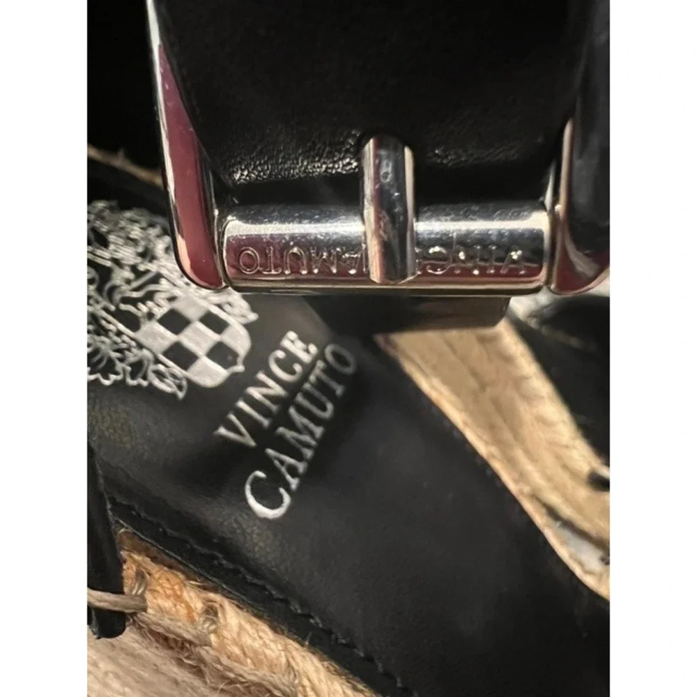 Vince Camuto Espadrille Wedge Sandals Womens Black Leather Ankle Strap Size 10